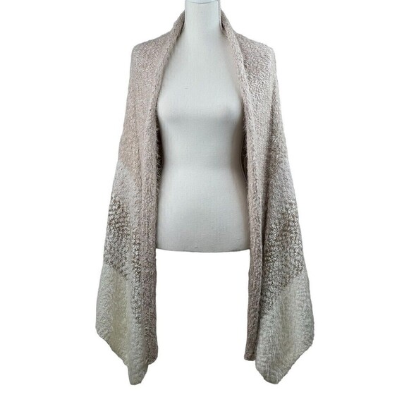 Chicos Open Front Cardigan Waterfall Sweater White Oatmeal Fuzzy Soft Sz 1 Small - Picture 1 of 9